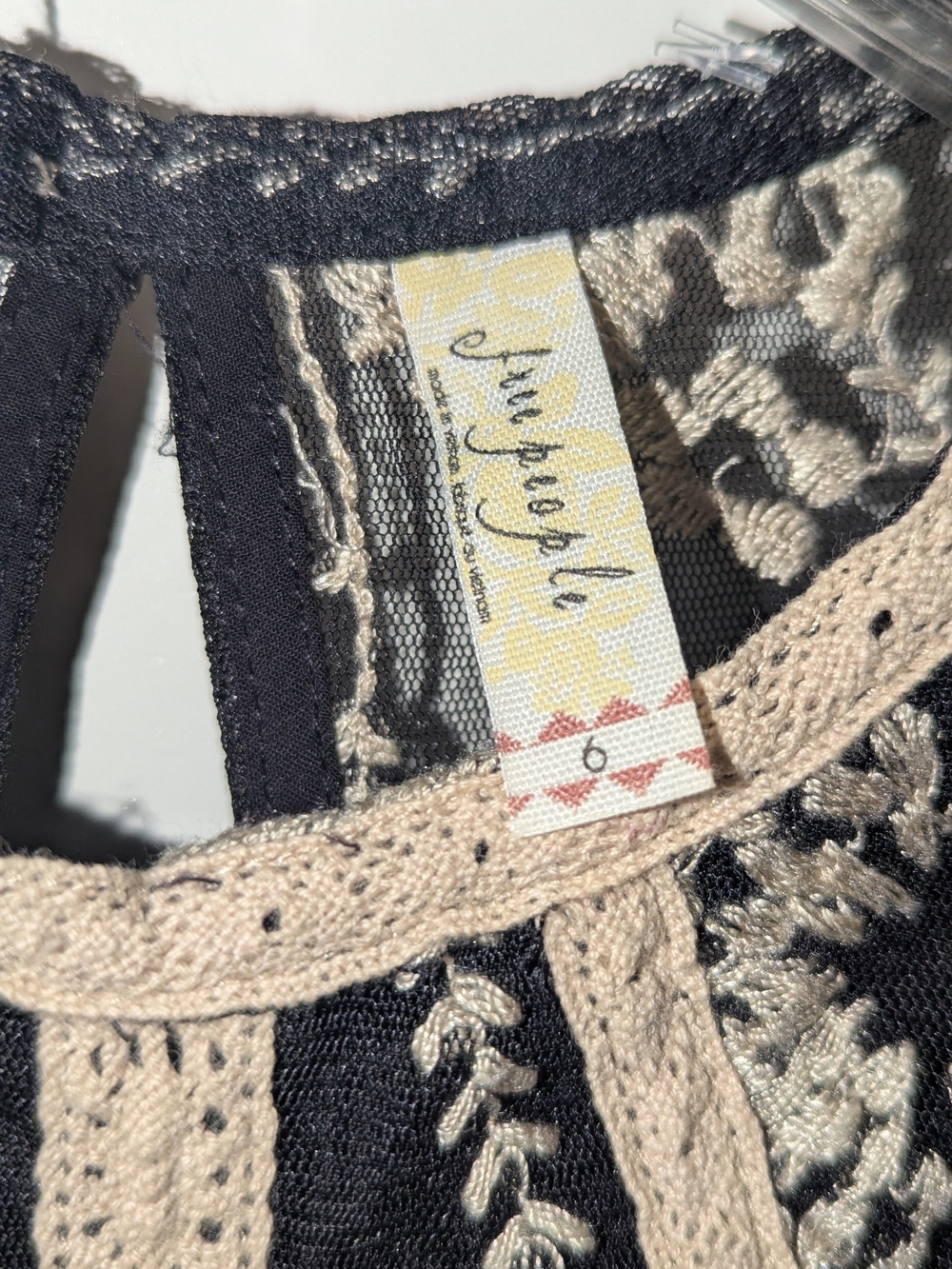 Free People Black and Cream Floral Embroidered Lace Mini Dress - Picture 3 of 4